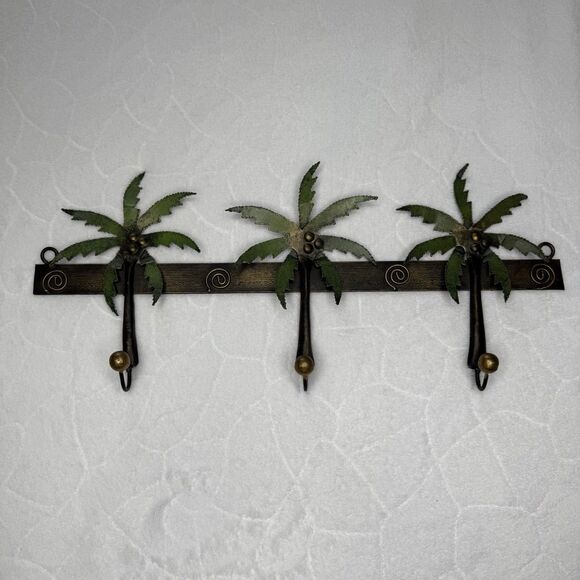 3D Metal Art Tropical Palm Trees Sunset Wall Hanging 3 Hooks 18” Long - Picture 1 of 16
